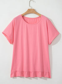 Ruffle Hem Round Neck Relaxed T-Shirt