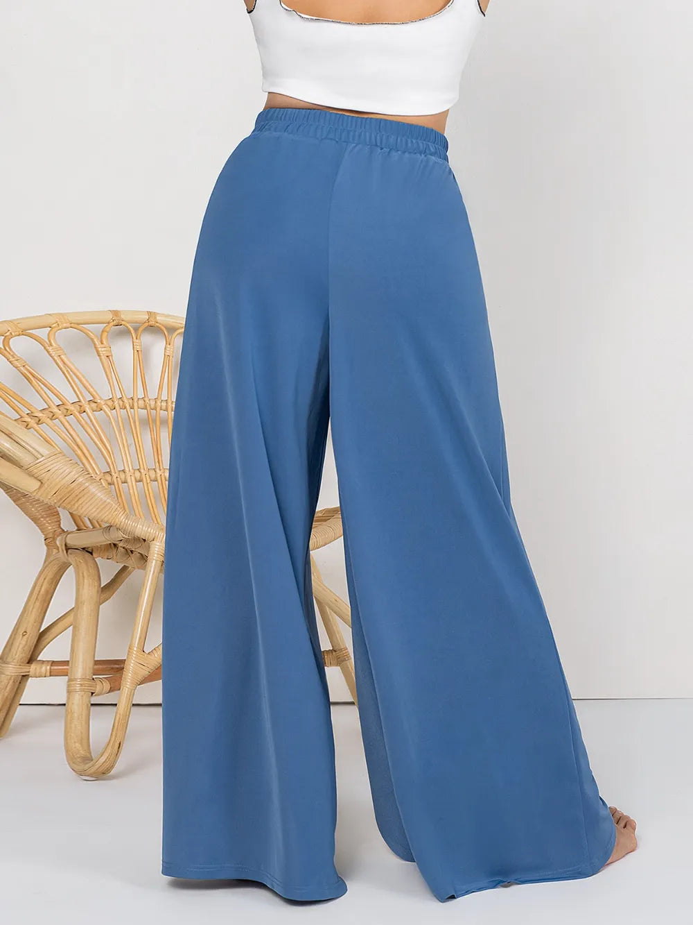 Plus Size Tied Slit Wide Leg Pants - Opaque, Comfortable Fit with Stylish Design
