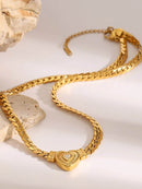 18K Gold-Plated Inlaid Zircon Heart Chain Necklace - Store 42