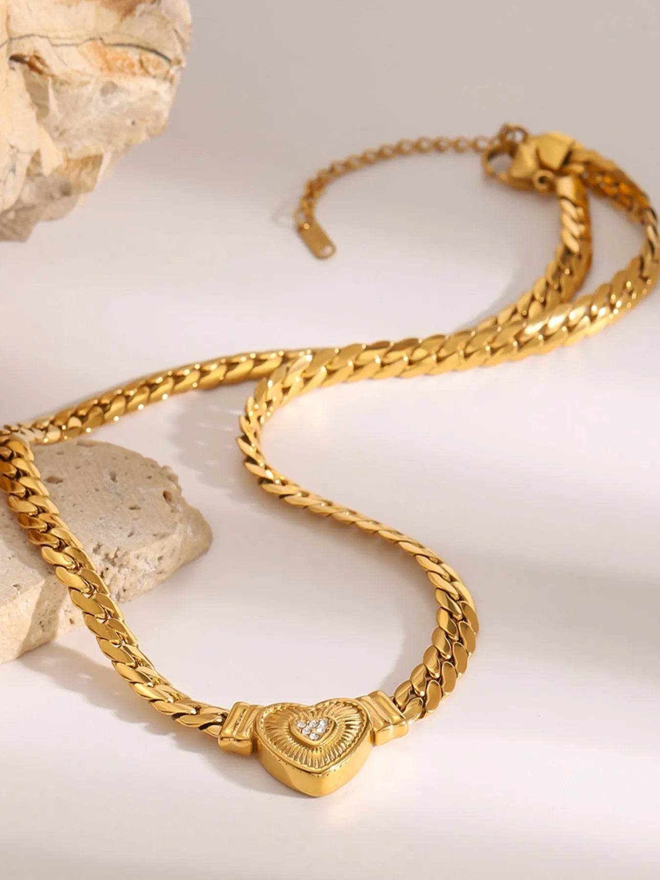 18K Gold-Plated Inlaid Zircon Heart Chain Necklace - Store 42