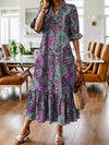 Full Size Bohemian Paisley Print Ruffle Hem Midi Dress Plus Size Purple