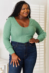 Scoop Neck Long Sleeve Top - Basic Bae Style, Elegant Opaque Design, Slightly Stretchy Fabric - Store 42