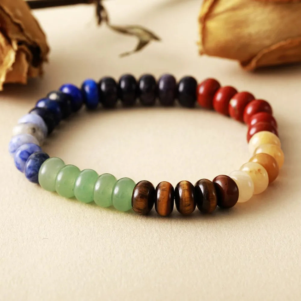 Natural Stone Bead Bracelet - 7.1 Inches, Unique Contrast Design, Lightweight 0.7 oz