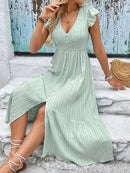 V-Neck Ruffled Cap Sleeve Dress