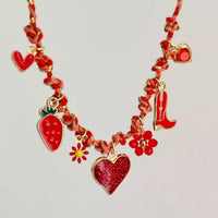 18K Gold-Plated Stainless Steel Charm Necklace Deep Red One Size