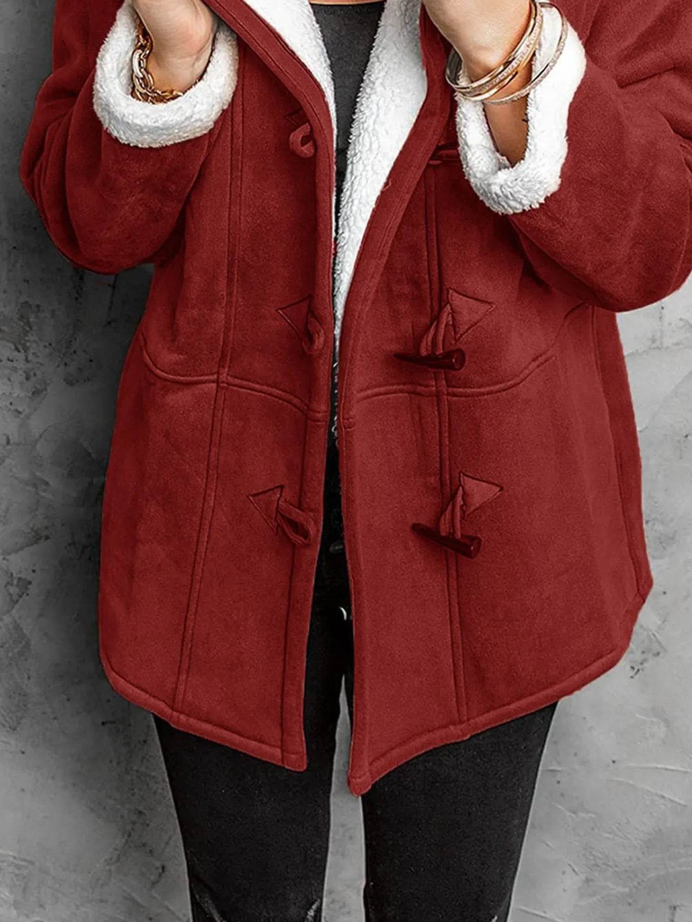 Full Size Cozy Sherpa Lined Toggle Coat with Hood Plus Size - Store 42