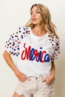 BiBi Metallic Letter Spangle Raglan Puff Sleeve Top - Store 42