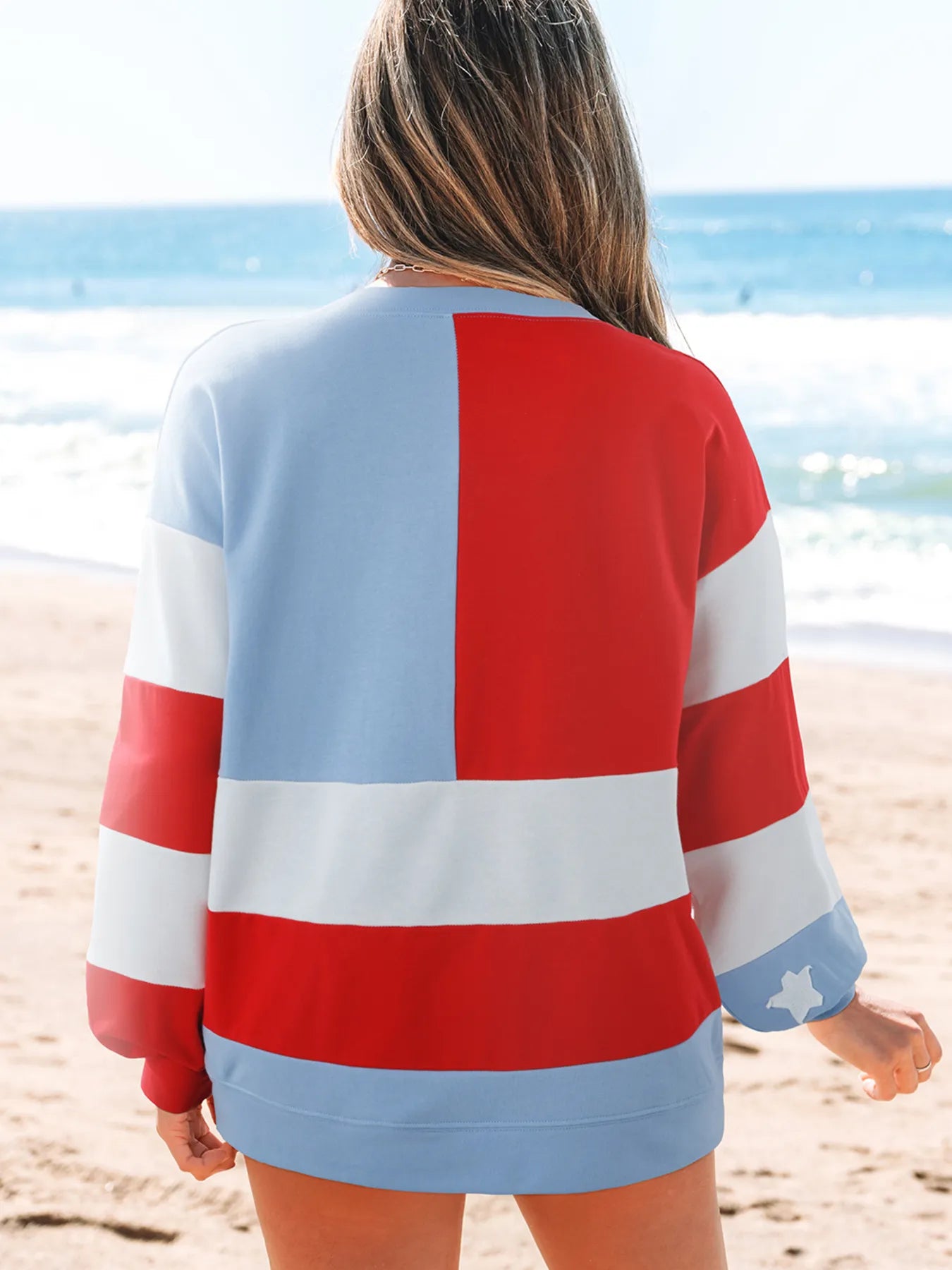Multicolour American Flag Vintage Oversized Sweatshirt