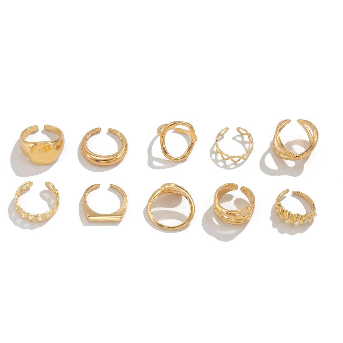 10-Piece 18K Gold-Plated Alloy Geometric Ring Set for Stylish Accessories - Store 42