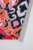 Ethnic Print Split Neck Short Puff Sleeve Blouse