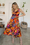 FAM-FAM Tiered Printed V-Neck Sleeveless Dress Multicolor