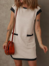 Round Neck Cap Sleeve Mini Dress Cream