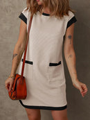 Round Neck Cap Sleeve Mini Dress Cream