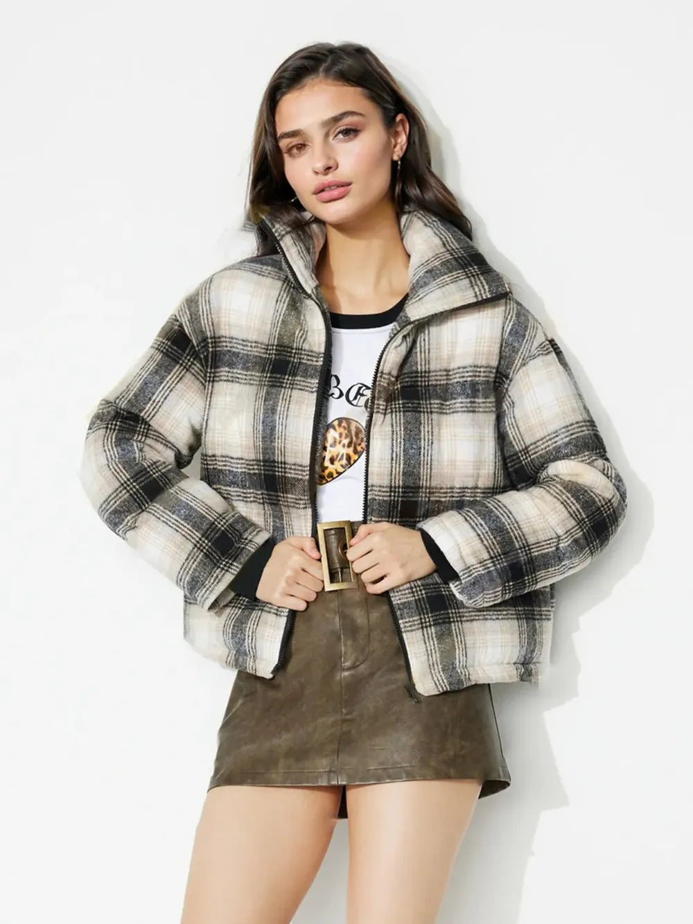 Trendy Plaid Zip Up Long Sleeve Jacket for All Seasons - Comfortable and Stylish