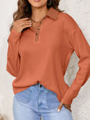 Long Sleeve Thermal Knit Polo Top