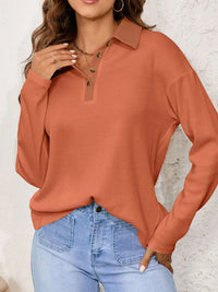 Long Sleeve Thermal Knit Polo Top