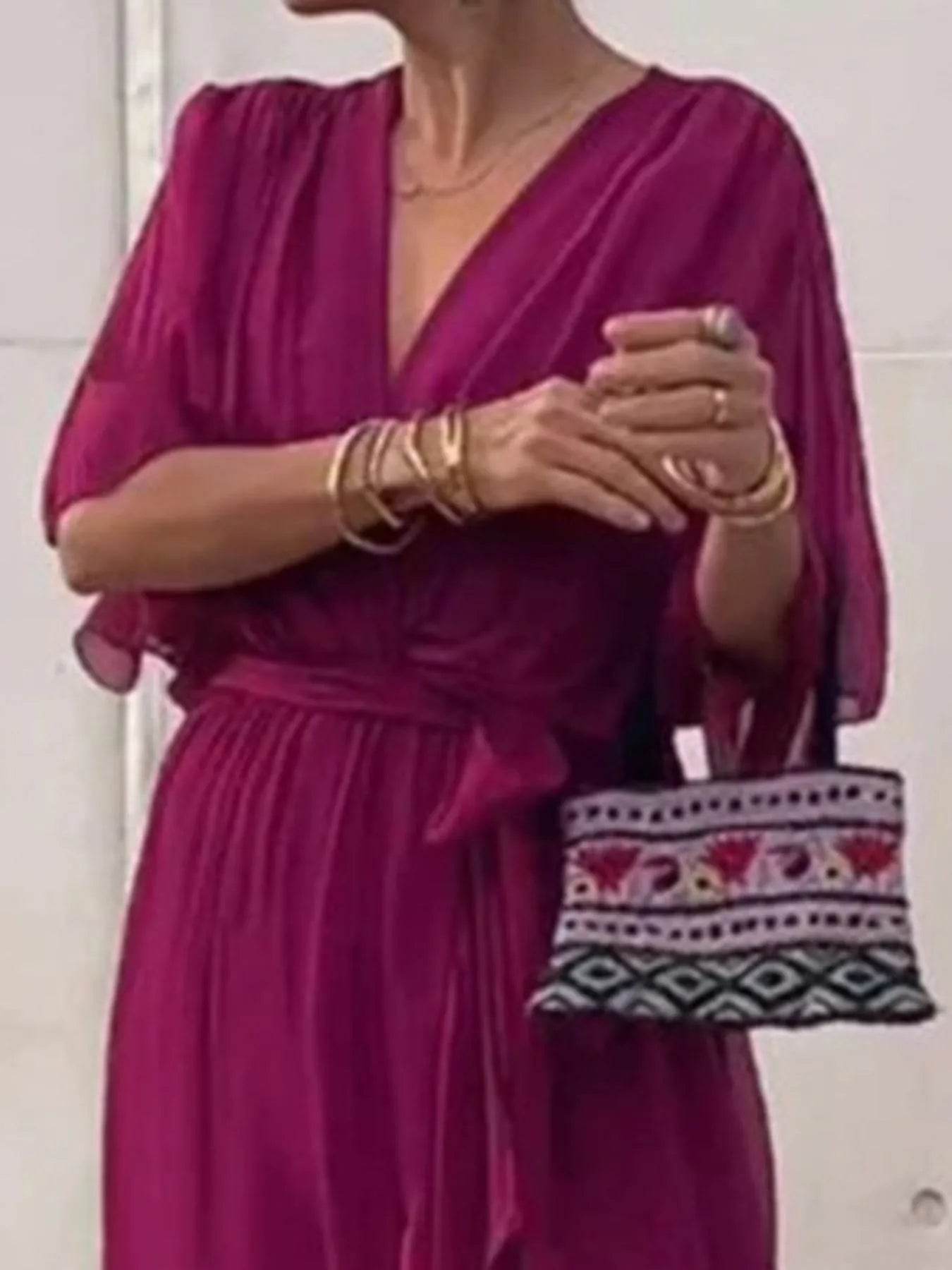 Full Size Flowy Tie Front Midi Dress with Flutter Sleeves Plus Size - Store 42