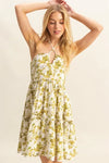 HYFVE Floral Print Halter Neck Tiered Mini Dress Yellow-Green