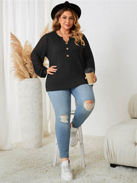 Honey Plus Size Openwork Notched Button Front Blouse - Store 42