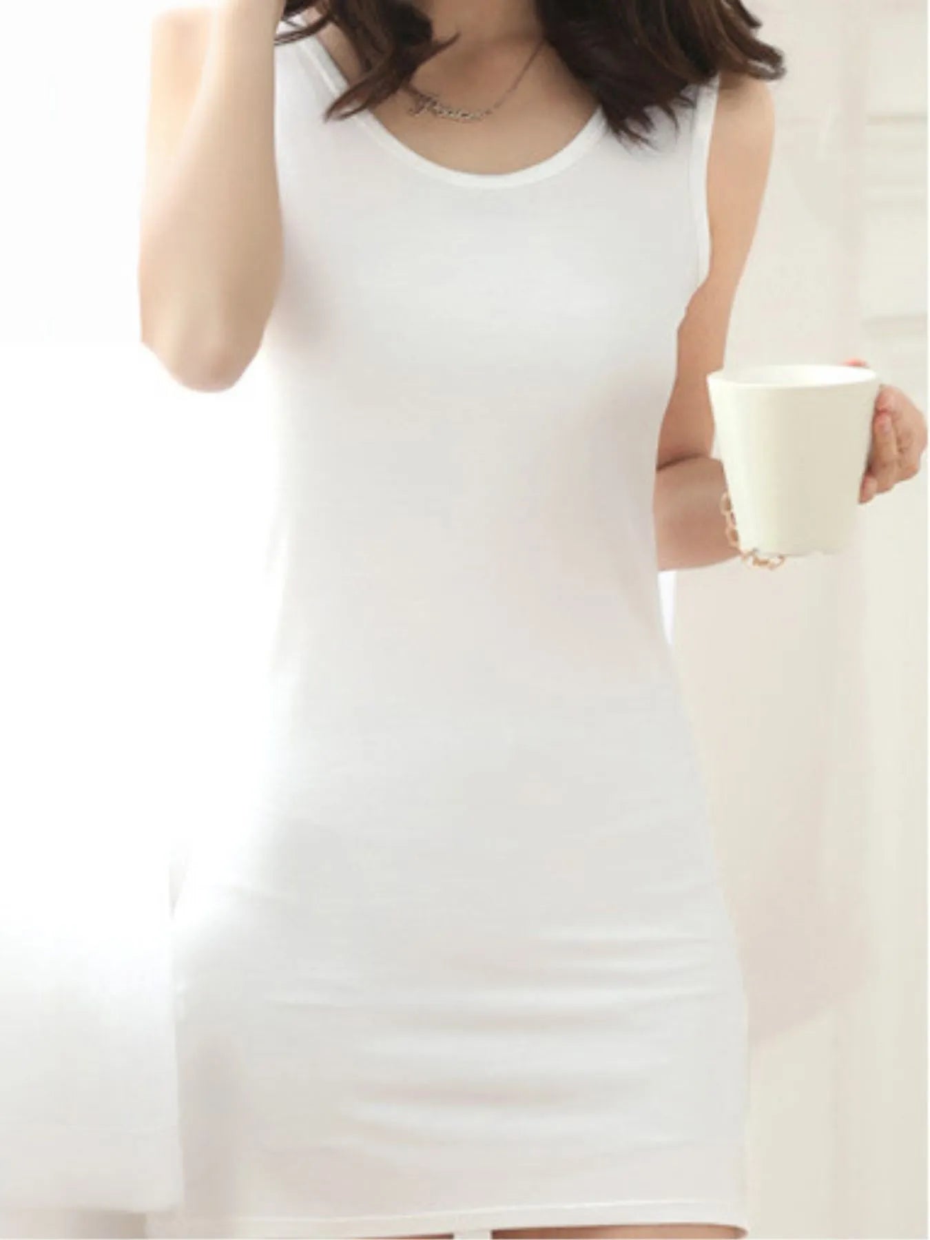 Scoop Neck Mini Dress White Tankini One Size