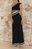 Cutout Contrast Trim Single Shoulder Dress