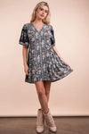 VERY J Shirring Detail Printed Woven Mini Dress Navy Mix
