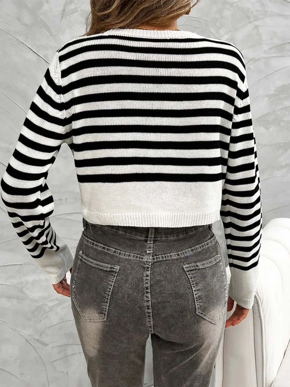Devine Striped Button Down Cardigan - Soft 100% Polyester, Slightly Stretchy, Round Neck Design
