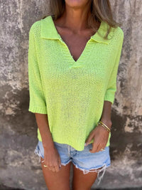 Full Size Johnny Collar Loose Knit Sweater Plus Size - Store 42