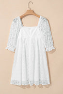 Lace Puff Sleeve Empire Waist Mini Dress