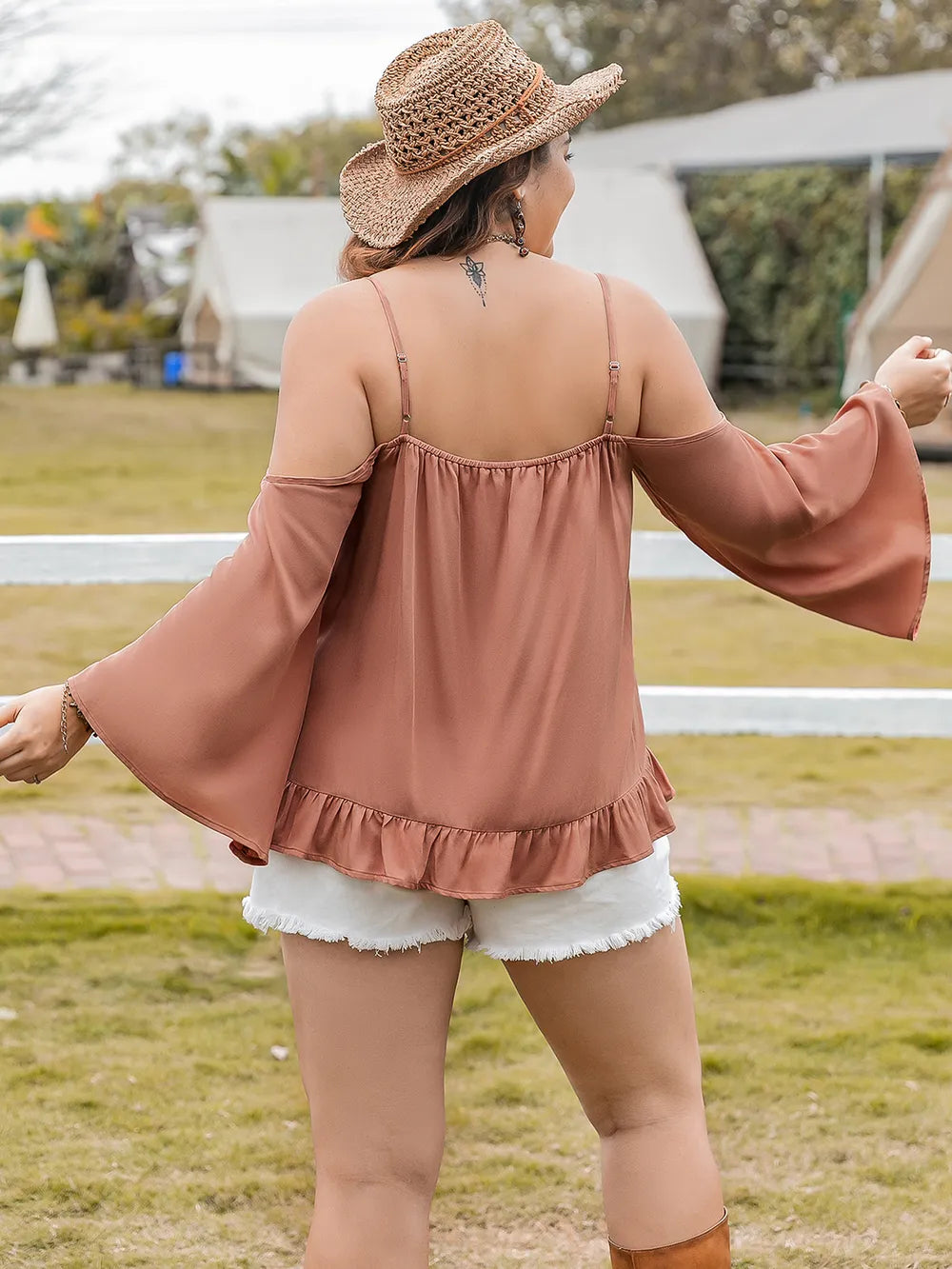 Plus Size 100% Viscose Frill Square Neck Blouse with Long Sleeves - Opaque and Stylish