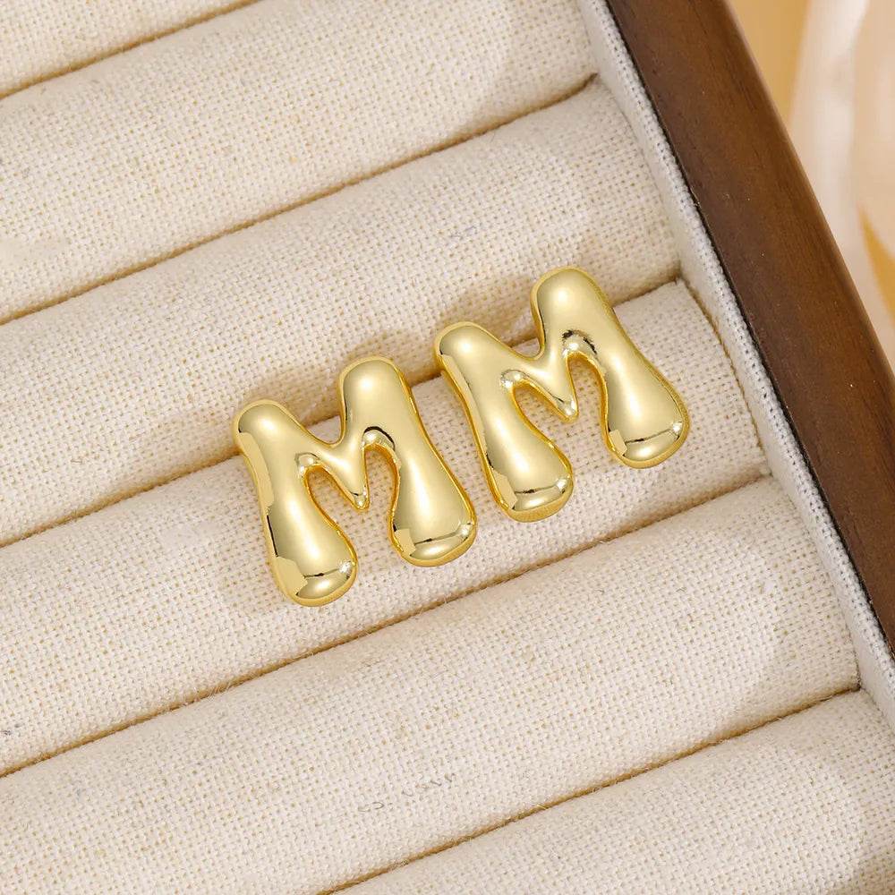 18K Gold-Plated Bubble Letter Stud Earrings - Unique Personalization, Lightweight Design - Store 42