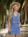 Openwork V-Neck Top and Skirt Knit Cover Up Set Light Blue