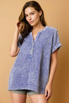 Zenana Washed Double Gauze 3/4 Button Henley Neck Shirt MARLIN
