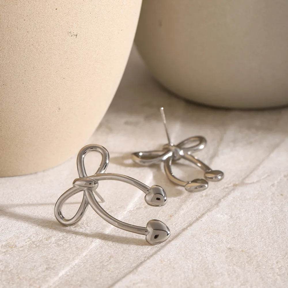 Elegant Stainless Steel Bow Earrings - 18K Gold-Plated & Platinum-Plated Finish - Store 42
