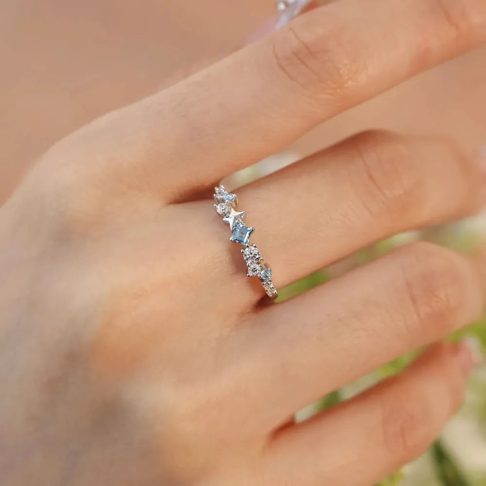Stunning Star Inlaid Zircon Ring in 925 Sterling Silver – Elegant Jewelry Piece