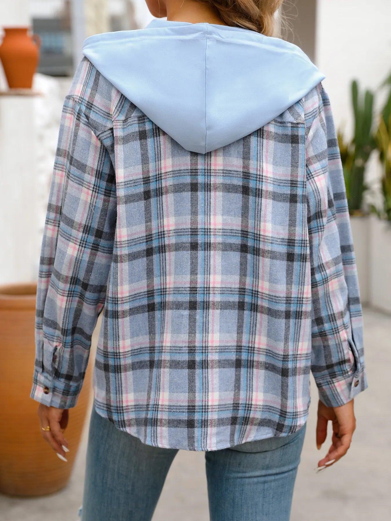 Plaid Button-Up Hooded Shirt