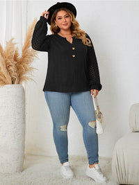Honey Plus Size Openwork Notched Button Front Blouse - Store 42