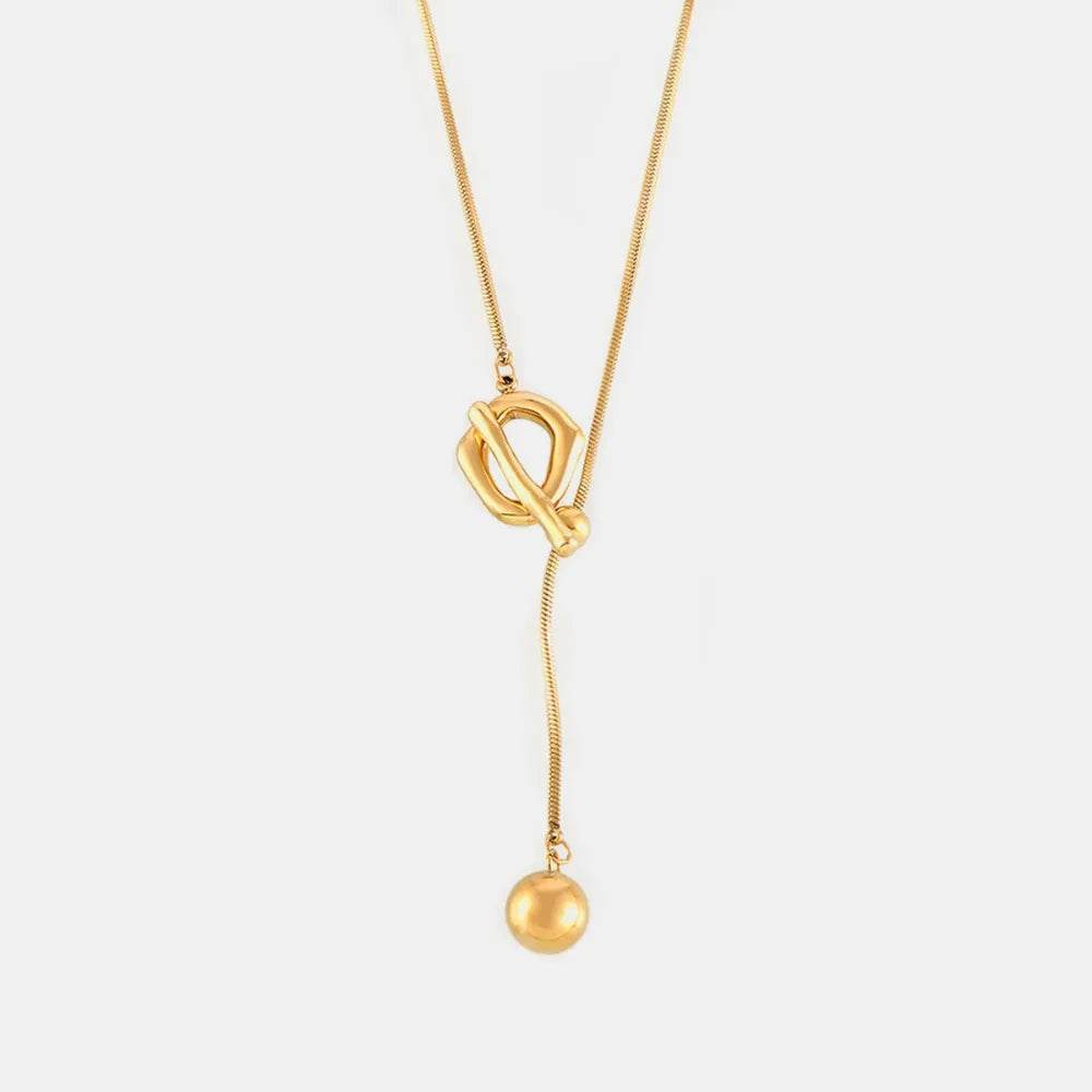 Elegant 18K Gold-Plated Stainless Steel Bead Necklace, 26.1-Inch Chain Length