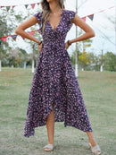 Printed Surplice Ruffle Sleeve Dress