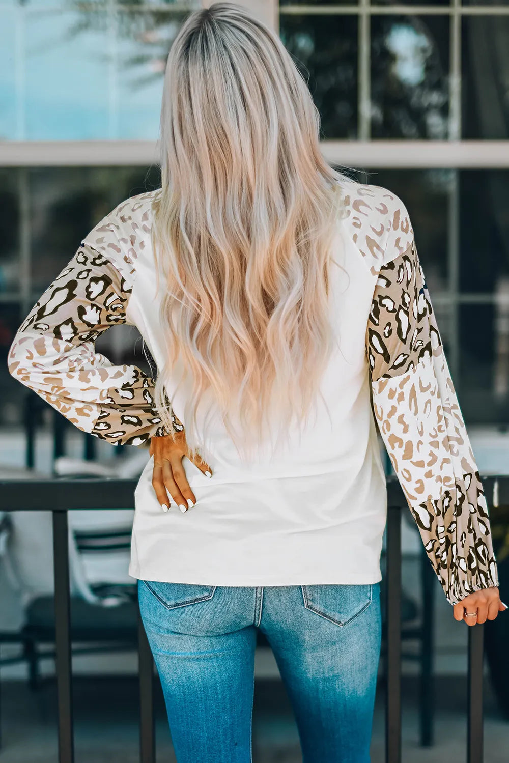 Trendy Leopard Print Round Neck Dropped Shoulder T-Shirt - Slightly Stretchy, Opaque Fabric