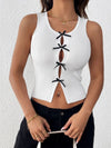 Perfee Bow Front Round Neck Tank White