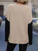 Lace Detail Color Block Long Sleeve T-Shirt - 100% Polyester, Stylish & Elegant Design - Store 42