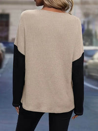Lace Detail Color Block Long Sleeve T-Shirt - 100% Polyester, Stylish & Elegant Design - Store 42