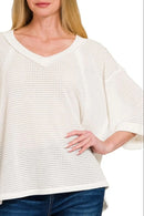 Zenana Brushed Waffle Exposed-seam 3/4 Sleeve Top