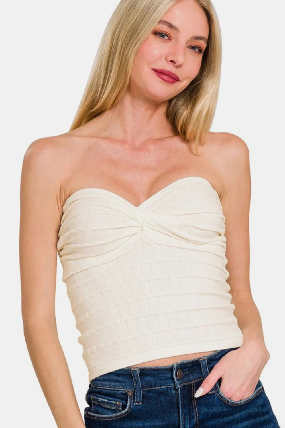 Zenana Women's Ruched Twisted Sweetheart Neck Top - Flattering Opaque Fabric, Casual & Formal Style