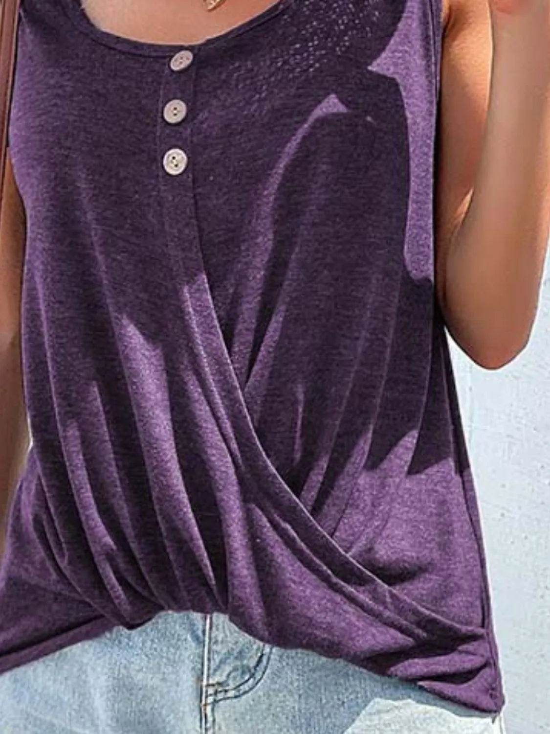 Full Size Decorative Button Round Neck Tank Plus Size - Store 42