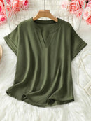 Casual Notched Short Sleeve Blouse
