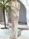 Openwork Backless Flare Sleeve Cover-Up Dress White