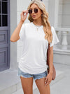 Slightly Stretchy Ruched Round Neck Short Sleeve T-Shirt for Women - Casual Basic Tops - Store 42