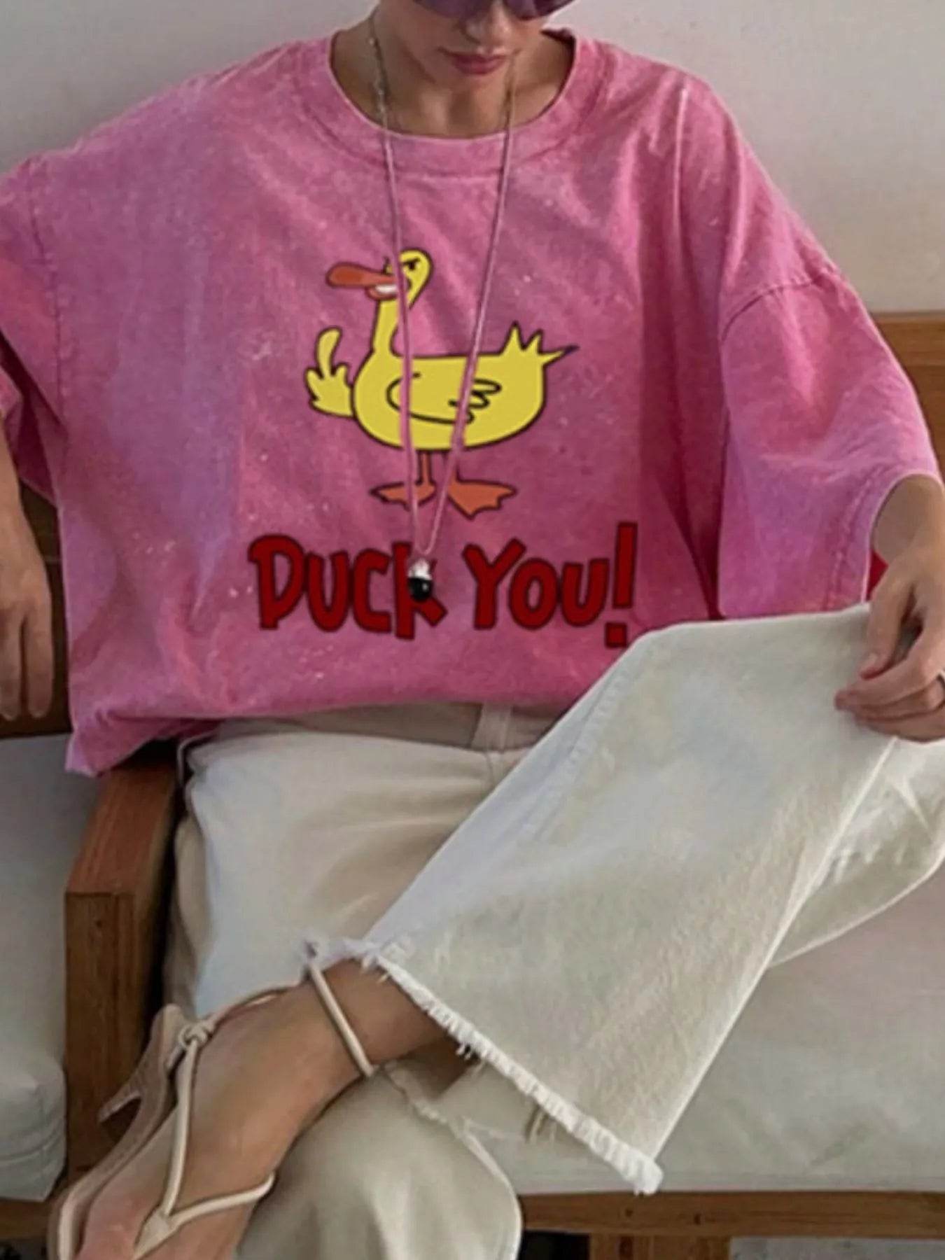 Stylish Duck Graphic Oversized T-Shirt for Comfort - 100% Polyester, Machine Washable - Store 42